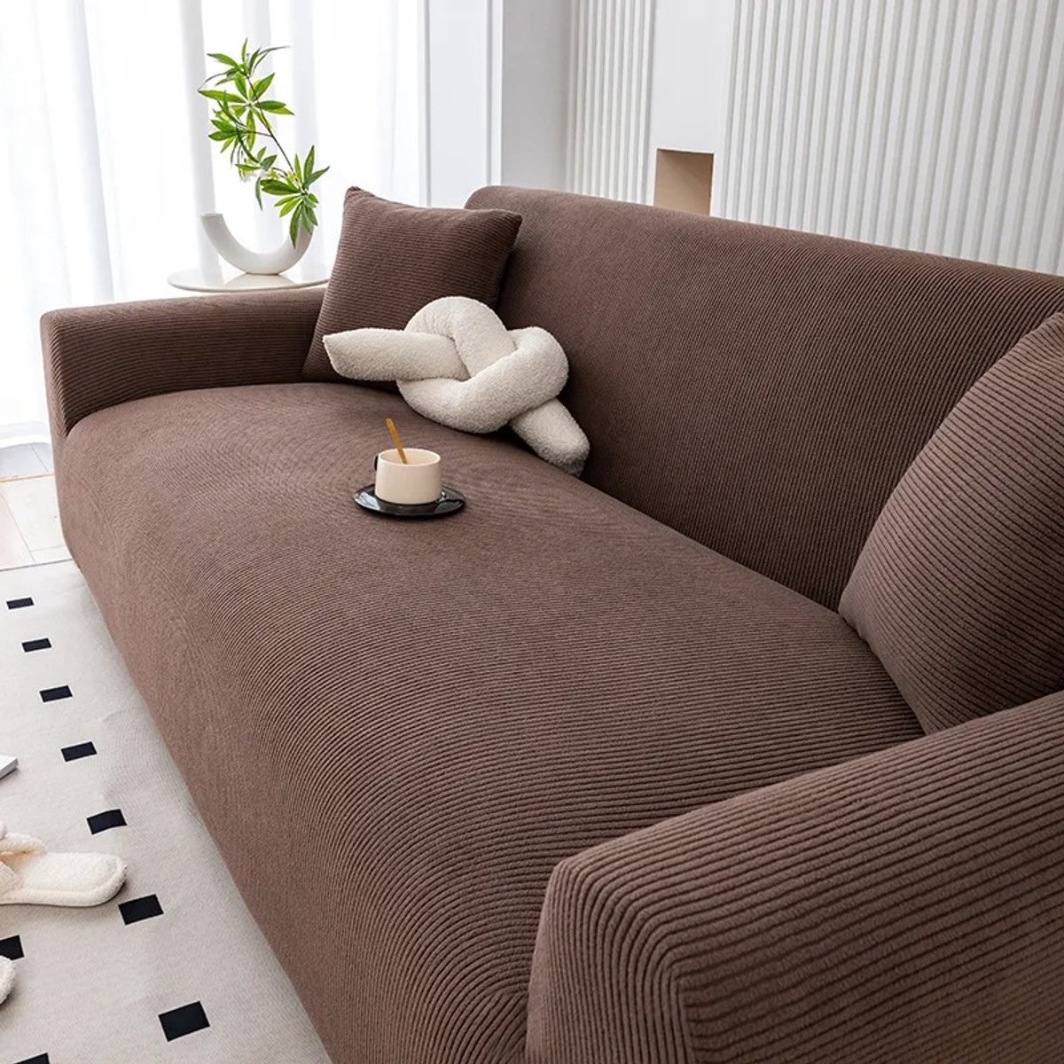 Nutrella - Bankhoes - Sofa Cover - Bankbeschermer - Bankhoes Stretch - Antislip - Zacht - 235-300 cm- 4-zits- Machinewasbaar - Universele pasvorm - Mokka Bruin