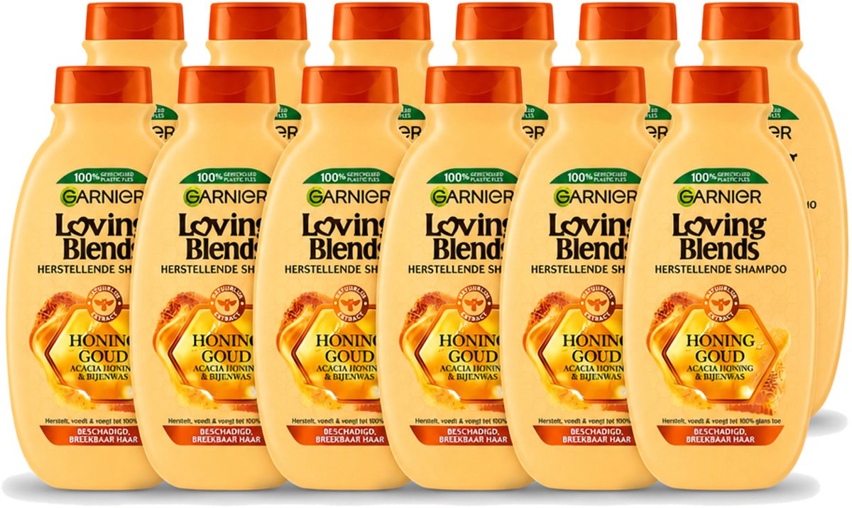 12 x Garnier - Loving Blends - Shampoo - Honing Goud - Beschadigd & Breekbaar Haar - 300 ml - Voordeelverpakking - 12 stuks