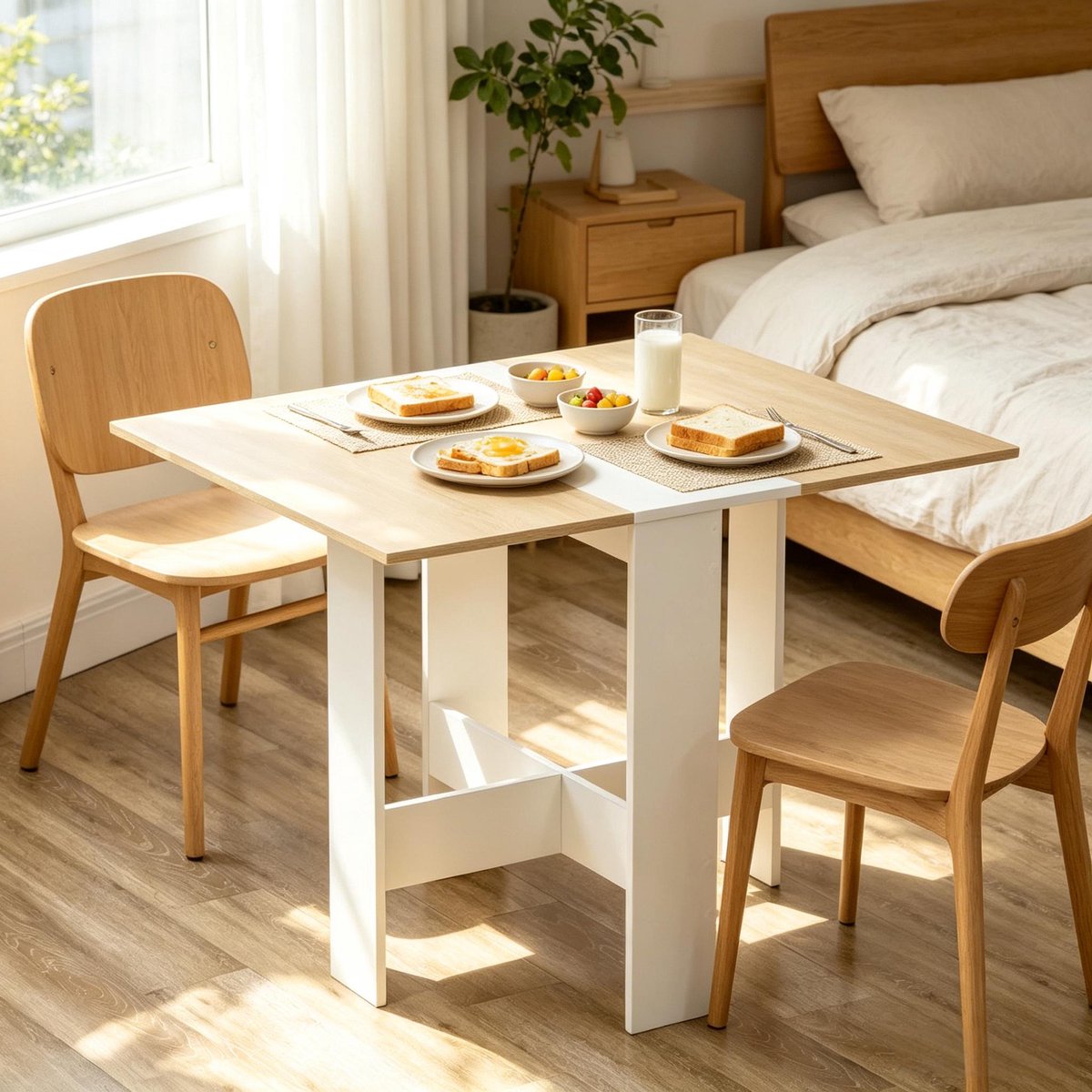 REDOM Opklapbare eettafel - Inklapbaar aan één of twee zijden - MDF - Moderne stijl - Eikenkleur en wit - 103 x 76 x 74 cm