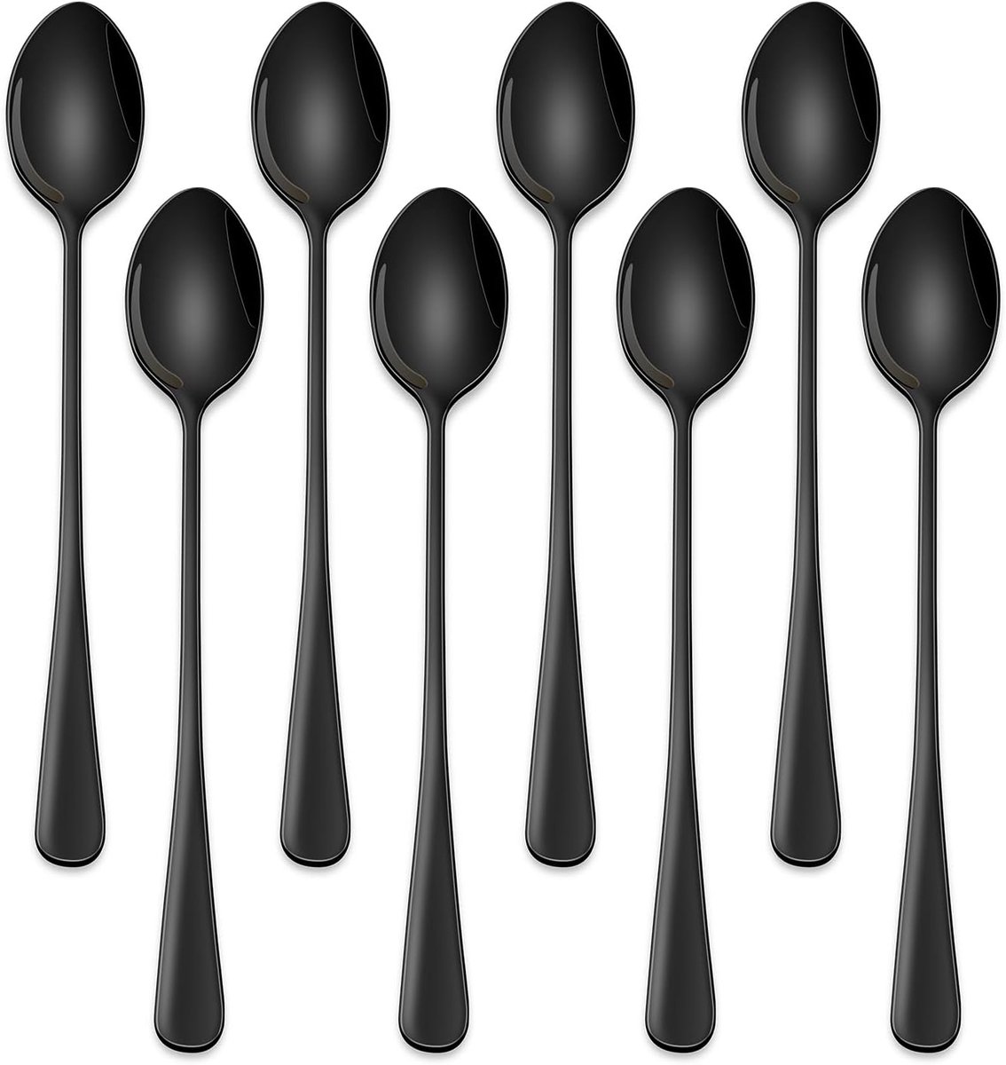 7,5 inch zwarte koffie roerlepels set, set van 8 Stanless stalen ijstheelepels, lange steel menglepels voor cocktail en ijscoupe, lange ijslepels