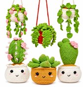 BOTC Haakpakket voor Beginners - Amigurumi Haakset - 6 Stuks Hangplanten in Pot - 40% Extra Garen - Complete DIY Haakset