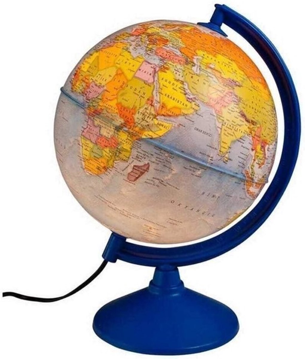 Verlichte Politieke Wereldbol met Actuele Kaart, 20 cm Doorsnede