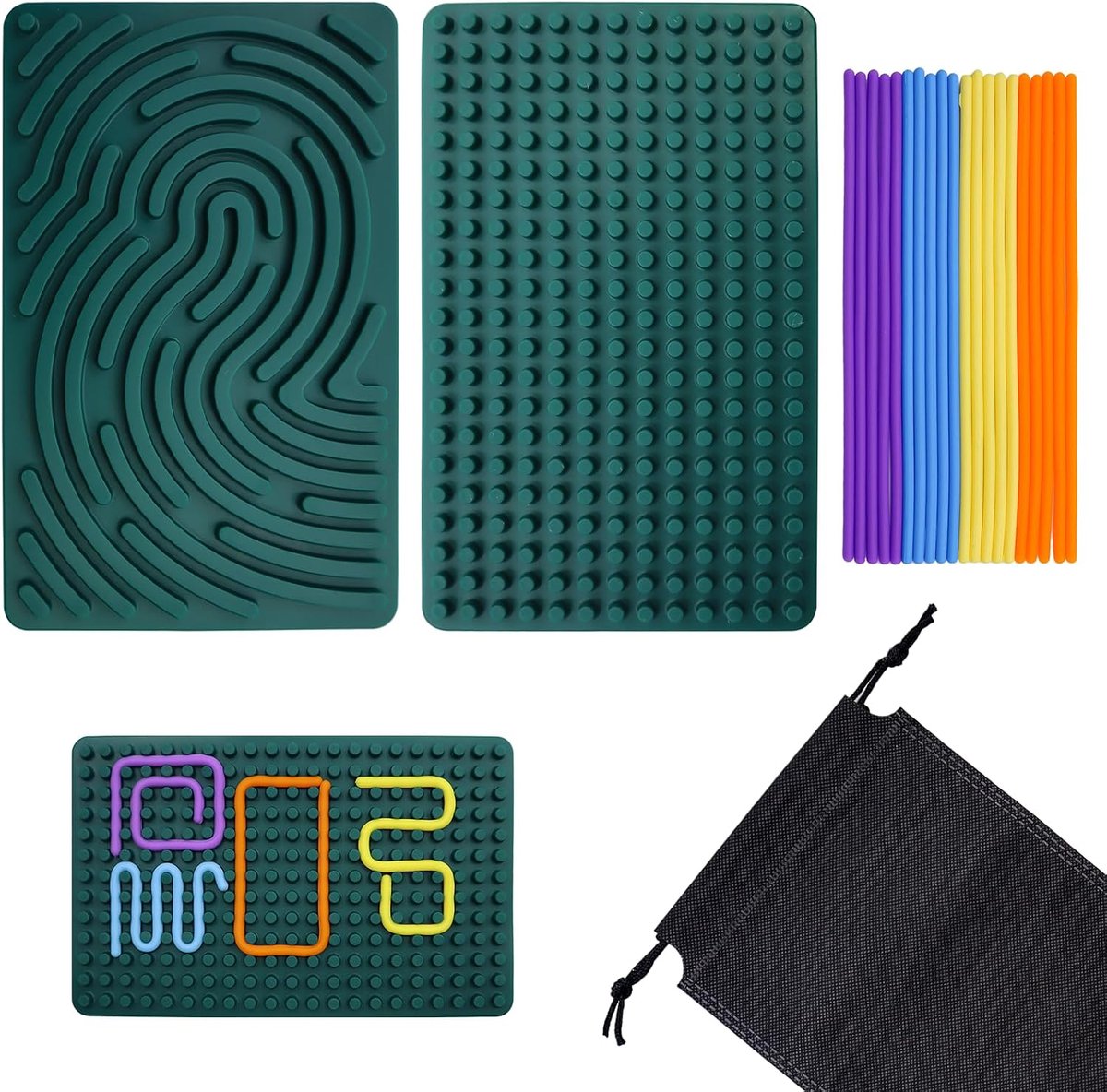 activiteitenbord, dubbelzijdig sensorisch speelgoed, siliconen, sensorisch fidget-spel, activiteitenbord voor stressvermindering, ADHD en autisme, met reistas en 20 accessoires koorden