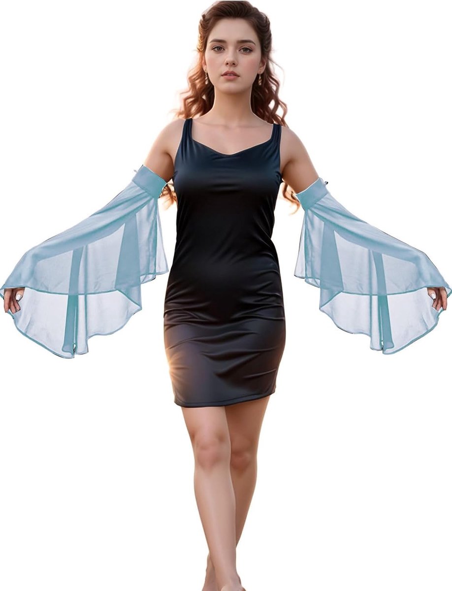 Victoriaanse Gothic Kant Chiffon Handschoenen, Bruiloft Afneembare Mouwen Arm Covers voor Trouwjurk