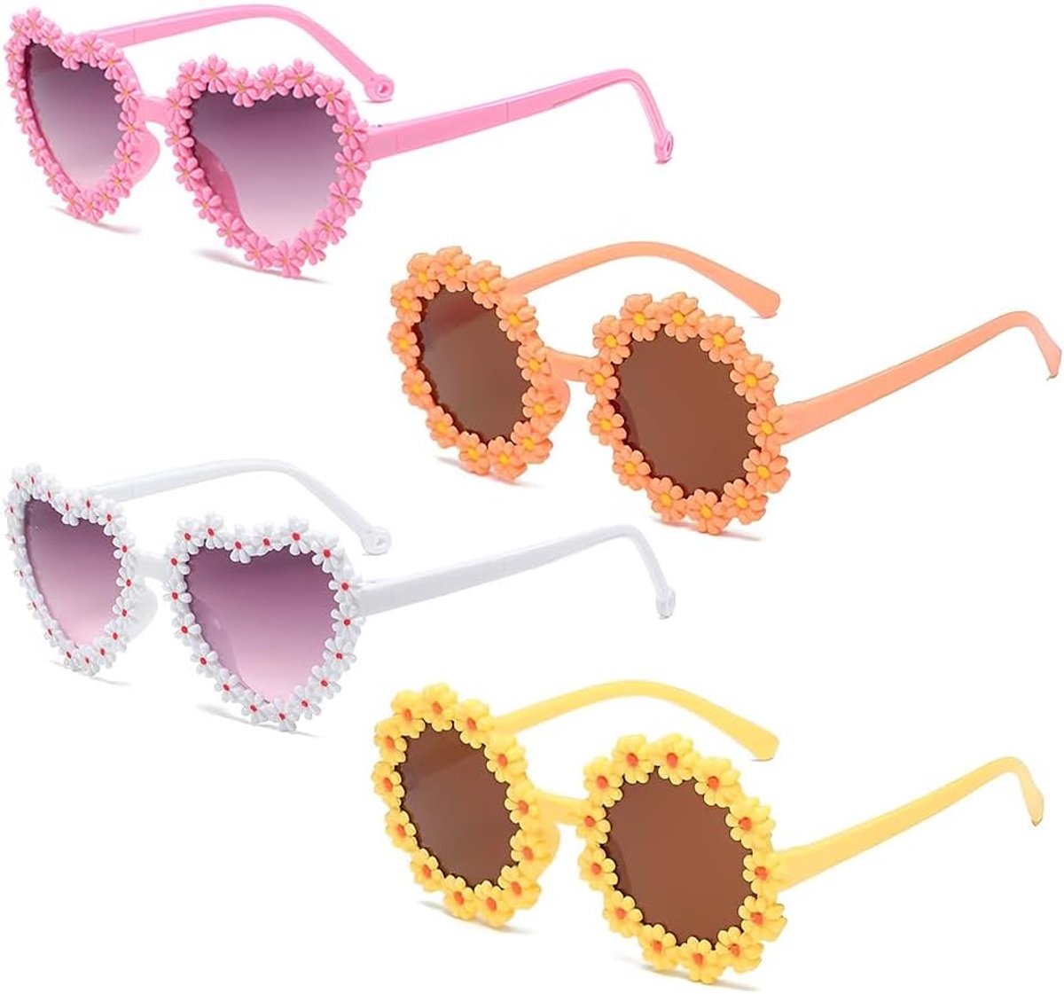 Daisy zonnebril, schattige ronde zonnebril met bloemen, nieuwigheid bloem hartvormige bril, leuke feestbril voor kinderen en volwassenen, verjaardag/festival/verkleedfeest