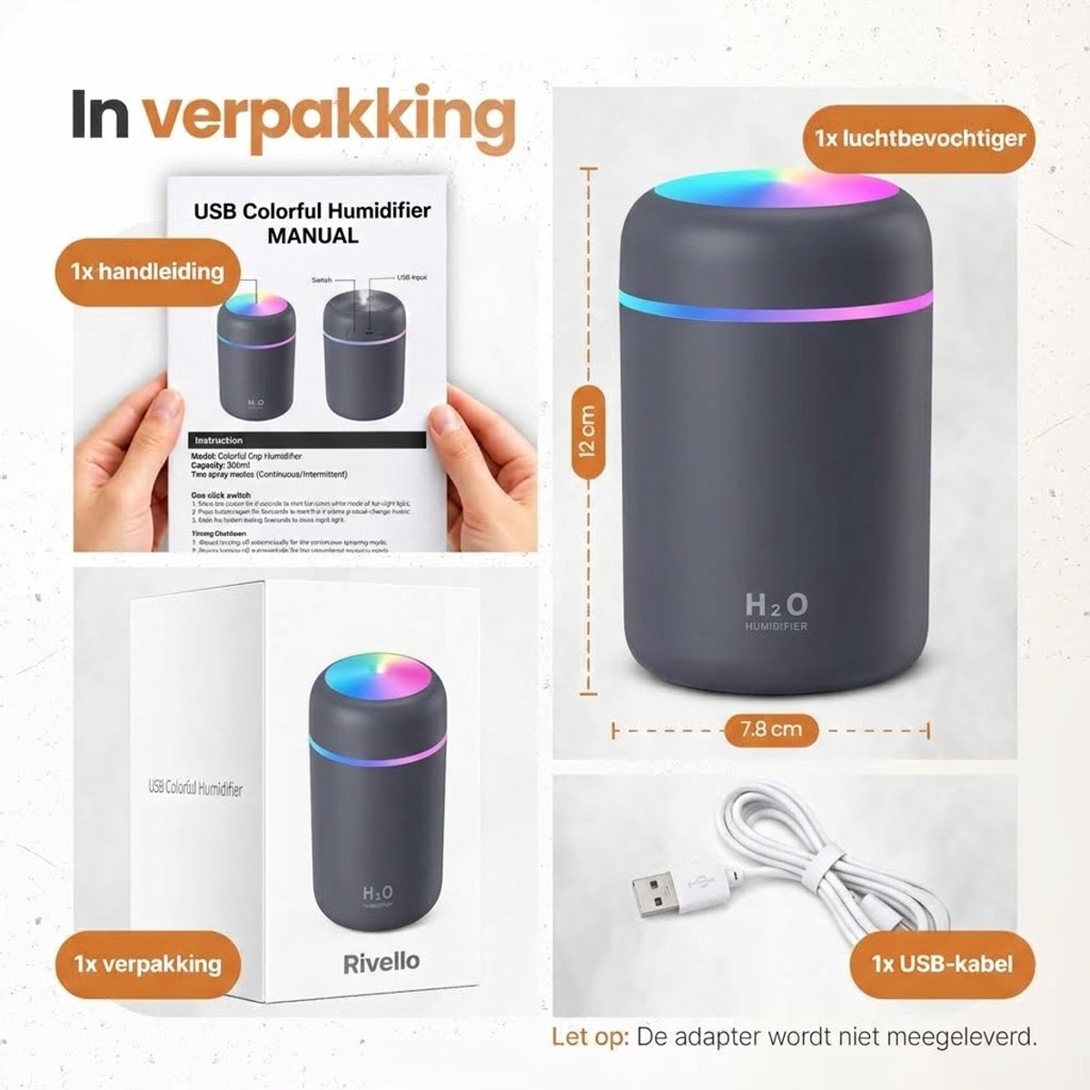 Rivello Aroma Diffuser - 300ML - Compact & Praktisch - Luchtbevochtiger Met Aromatherapie - Luchtreiniger - Incl. Led Verlichting - Slaapkamer - Wit — cadeau in Wonen & Interieur - foto 7
