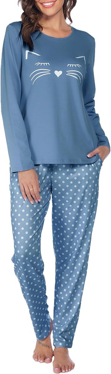 Pyjama Dames Lange Pyjama Katoenen Winter Pyjama Set Ronde Hals Top en Pyjamabroek Lange Mouwen Loungewear Nachtkleding Huispak Gezellig Vrijetijdspak
