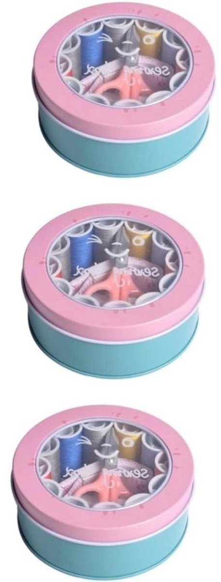 Naaiset Mini - Naaigerei Set - Reparatie Kleding - Compleet Inclusief Koffer - 3 Sets - Roze
