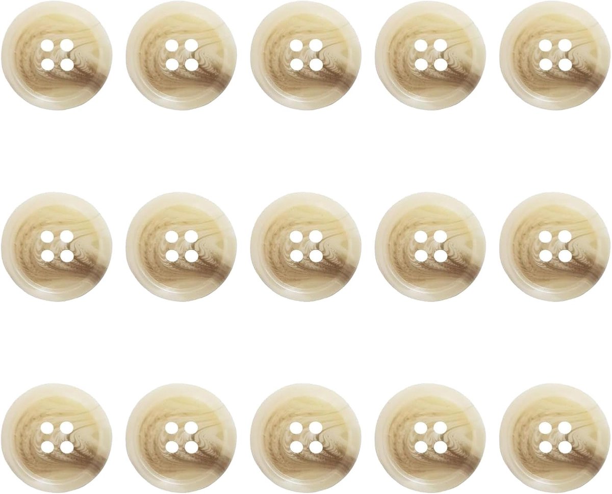 Knopen met 4 gaten om zelf te naaien, knutselen (15 stuks beige)