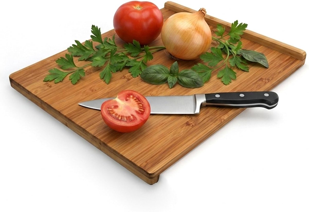 Snijplank bamboe, H x B x D: ca. 2,5 x 38 x 45 cm, keukenplank met dubbele steunrand, mesvriendelijk, natuur
