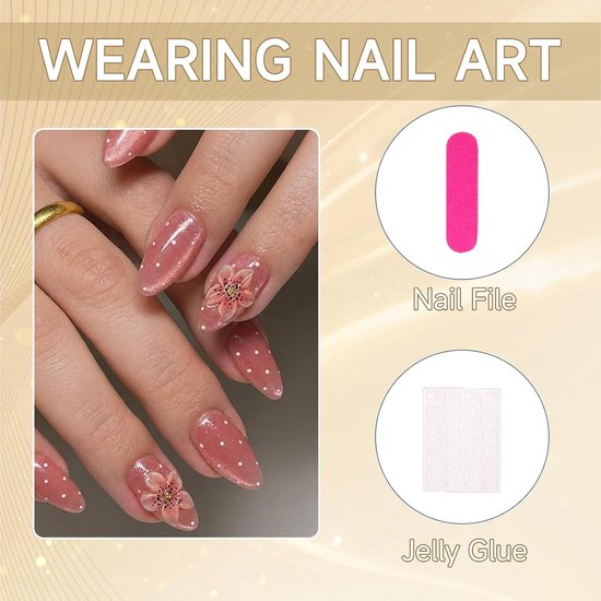 30 stuks amandelvormige press-on nagels, handgemaakte 3D-bloemen, kunstnagels met kattenoogeffect, glanzende gelkunstnagels met kleefpads, set voor dames — afbeelding 3