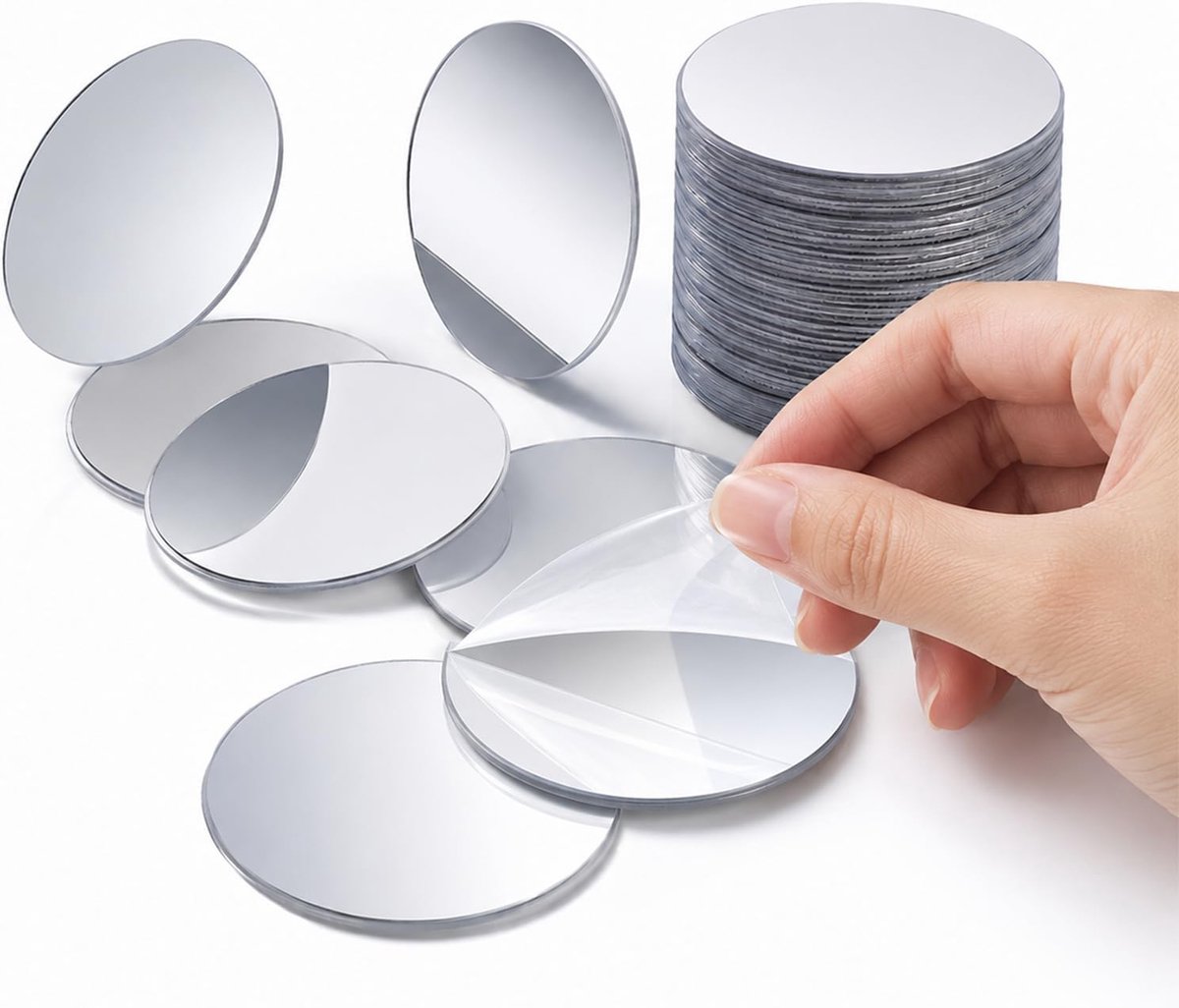 50 Stuks 5 cm Kleine Spiegel Zelfklevend, Kleine Spiegels om te Knutselen, Ronde Mini Spiegels, Zilver voor DIY Wanddecoratie