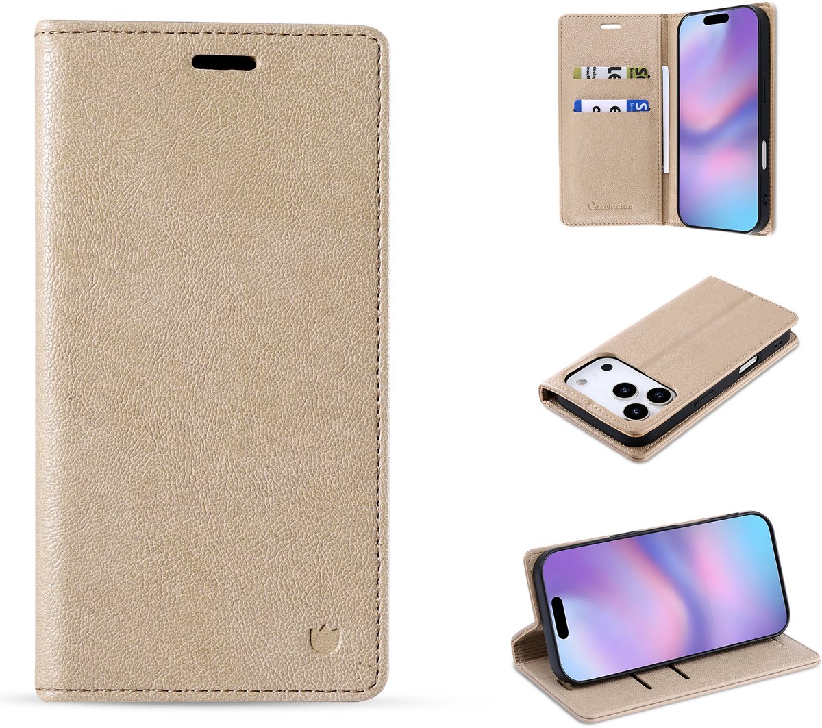 Casemania Hoesje Geschikt voor Apple iPhone 18 Pro Max - Soft Beige - Dunne Bookcase met Pasjeshouder - Slim Wallet Case van Lederlook met Fijne Nerf en Rijke Glans