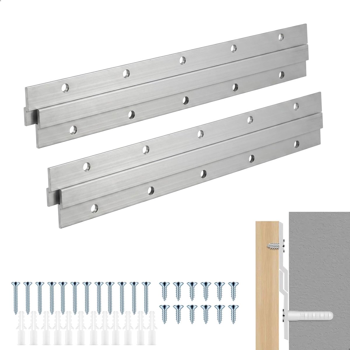 Z muurbevestiging, systeem voor wandframe, aluminium, ophanging, 2 paar haken voor spiegellijsten van 30 cm, muurbevestiging, ophangbeugels voor lijsten