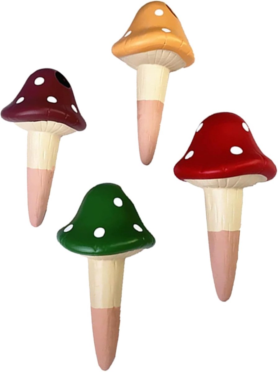 4 stuks kleikegels irrigatie, waterdispenser planten als gietkegel, terracotta, zelfbewaterende spikes, vakantie, tuindecoratie (4 kleuren paddenstoelvorm)