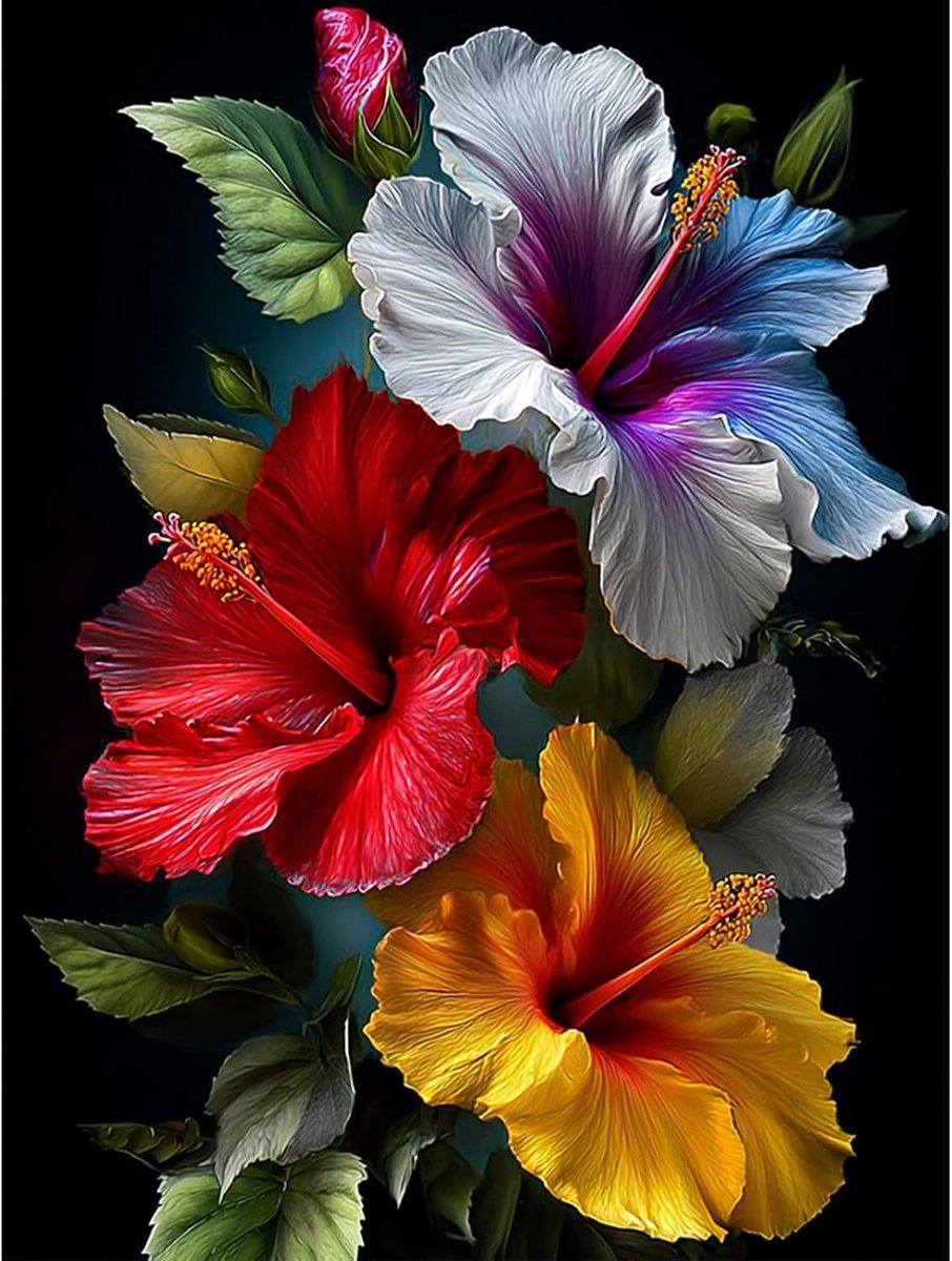 Diamantschilderset hibiscus voor volwassenen, 5D diamantschilderij DIY, kristallen kunst met bloemen voor volwassenen en beginners, diamantschilderij voor geschenken, wanddecoratie en huisdecoratie