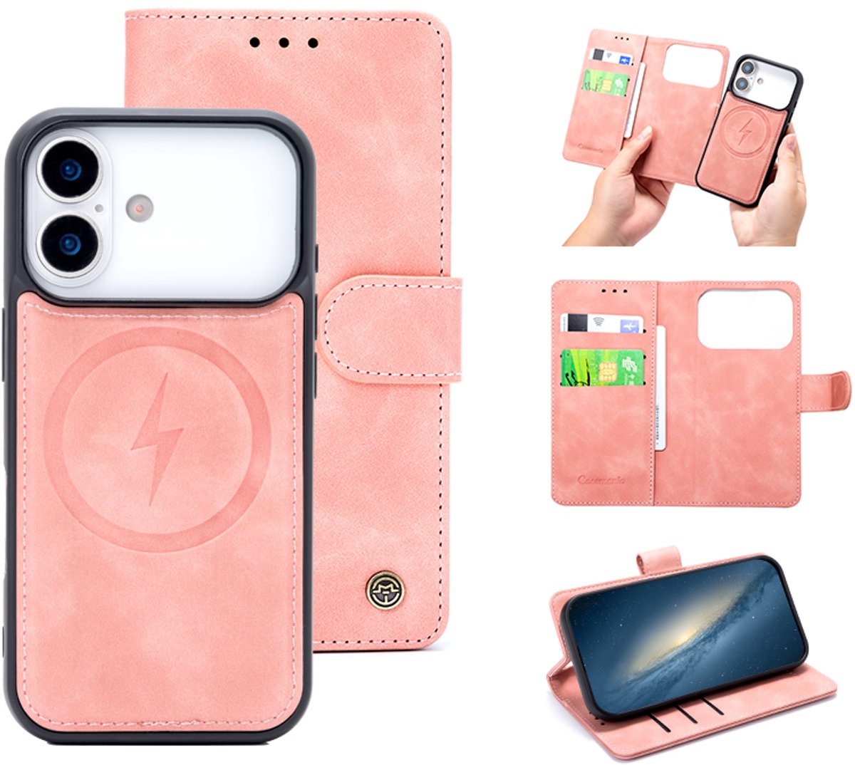 Casemania Hoesje Geschikt voor Apple iPhone 18 Pro - Salmon Pink - Kunstleer 2 in 1 Afneembare Bookcase - Geschikt voor MagSafe - Magnetische Telefoonhoesje met Pasjeshouder en Standaardfunctie