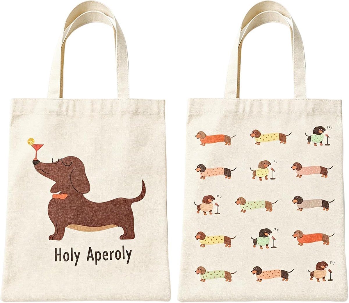 2 Canvas Cadeautassen met Teckelmotief, Katoenen Draagtassen met Schattige Teckelprint – Leuke Herbruikbare Boodschappentas voor Vrouwen – Tas voor Dagelijks Gebruik, Winkelen en Dierenliefhebbers