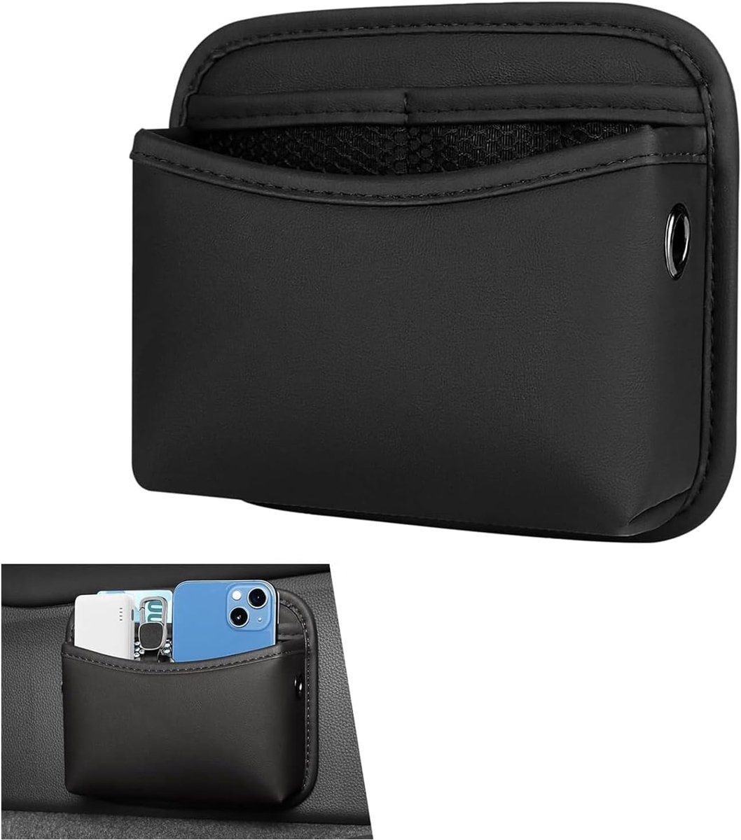 Autozijtas, organizer, opbergdoos, 18,5 x 15,5 cm, universele autotas, telefoonhouder, geschikt voor het opbergen van sleutels en mobiele telefoons, kleine voorwerpen, zwart