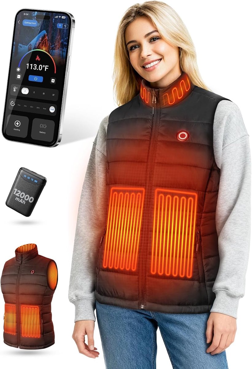Verwarmingsvest voor dames, Zwart, L