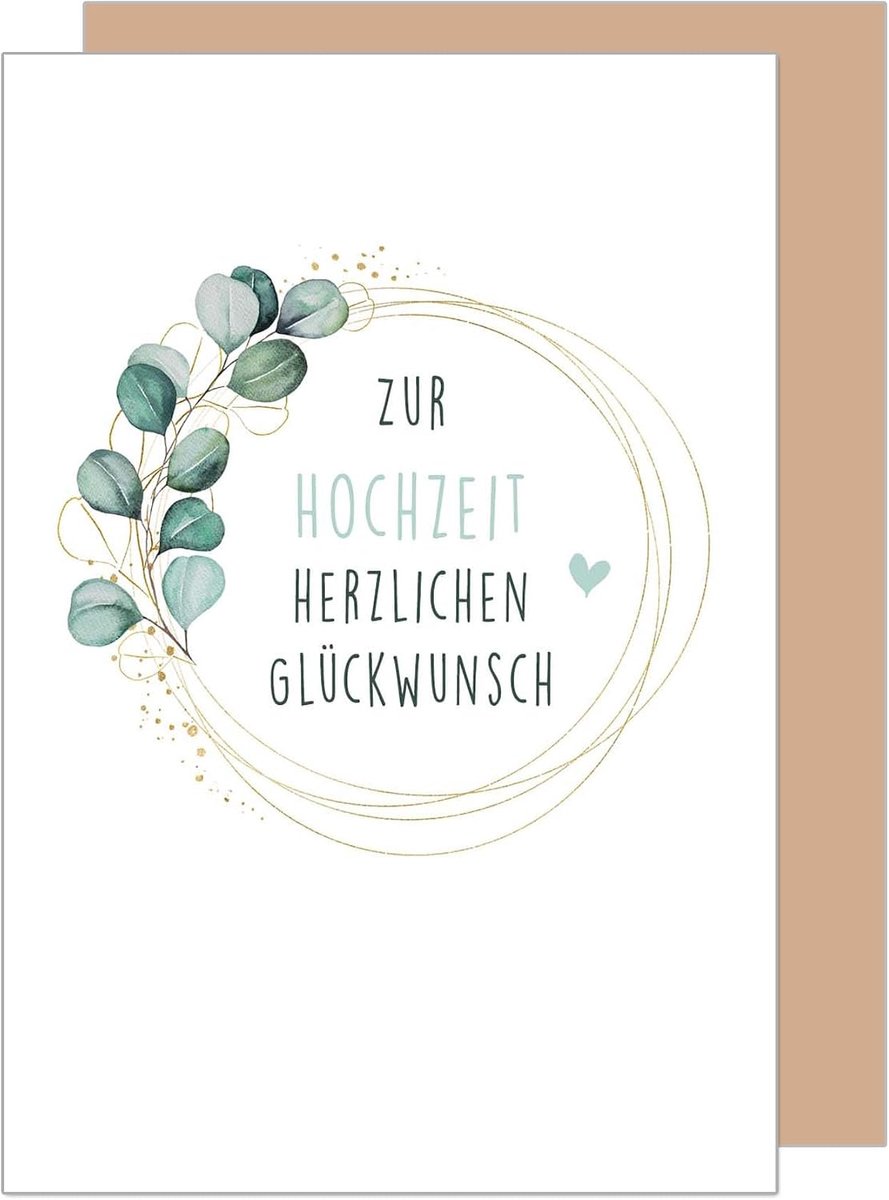 Seidel Premium wenskaart voor bruiloft met envelop van kraftpapier, bruiloftskaart wenskaart griling Just Married Wedding Eucalyptus edel (H476 SW024)