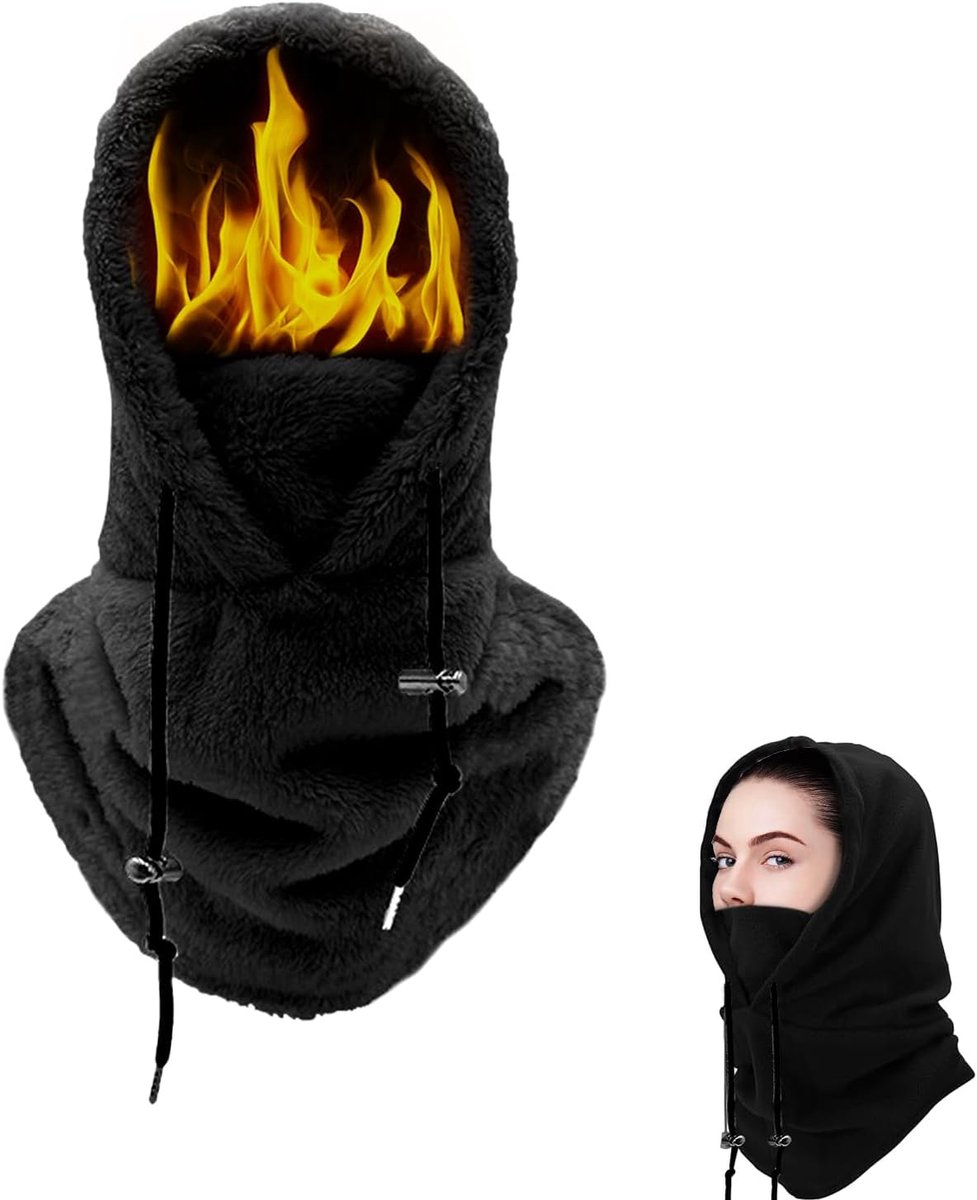 Bivakmuts voor dames, winter thermo-skimasker, pluche bivakmuts, geschikt voor winterfietsen, skiën, bergbeklimmen, wandelen, zwart, 30