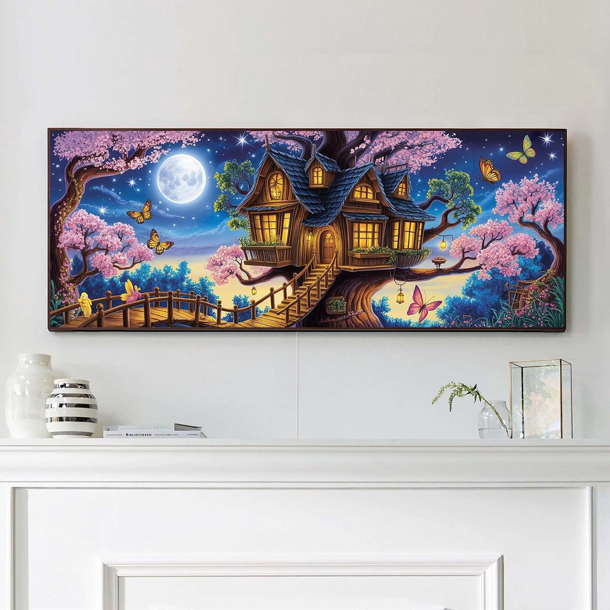 Groot Diamond Painting Volledige Boor Boomhut, 5D DIY Schilderij Kits Landschap, Strass Borduurwerk Borduurpakketten Voor Home Hal Woonkamer Slaapkamer Muurdecoratie 30x80cm-43