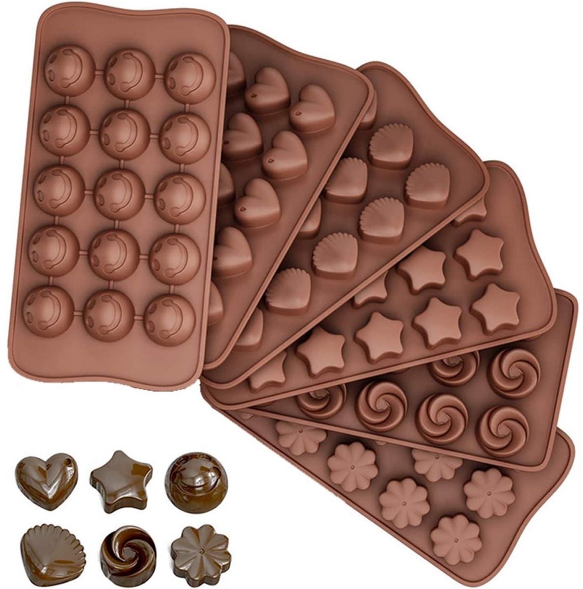 SSTRWGOOD 6 Stuks Chocoladevormen - Silikon Pralinenvormen - 21,5x11cm - DIY Multifunctionele Antihaft 3D Snoepvormen - Geschikt voor Chocolade, Suikerspek en Gelei - Flexibel Siliconen Bakvormenset