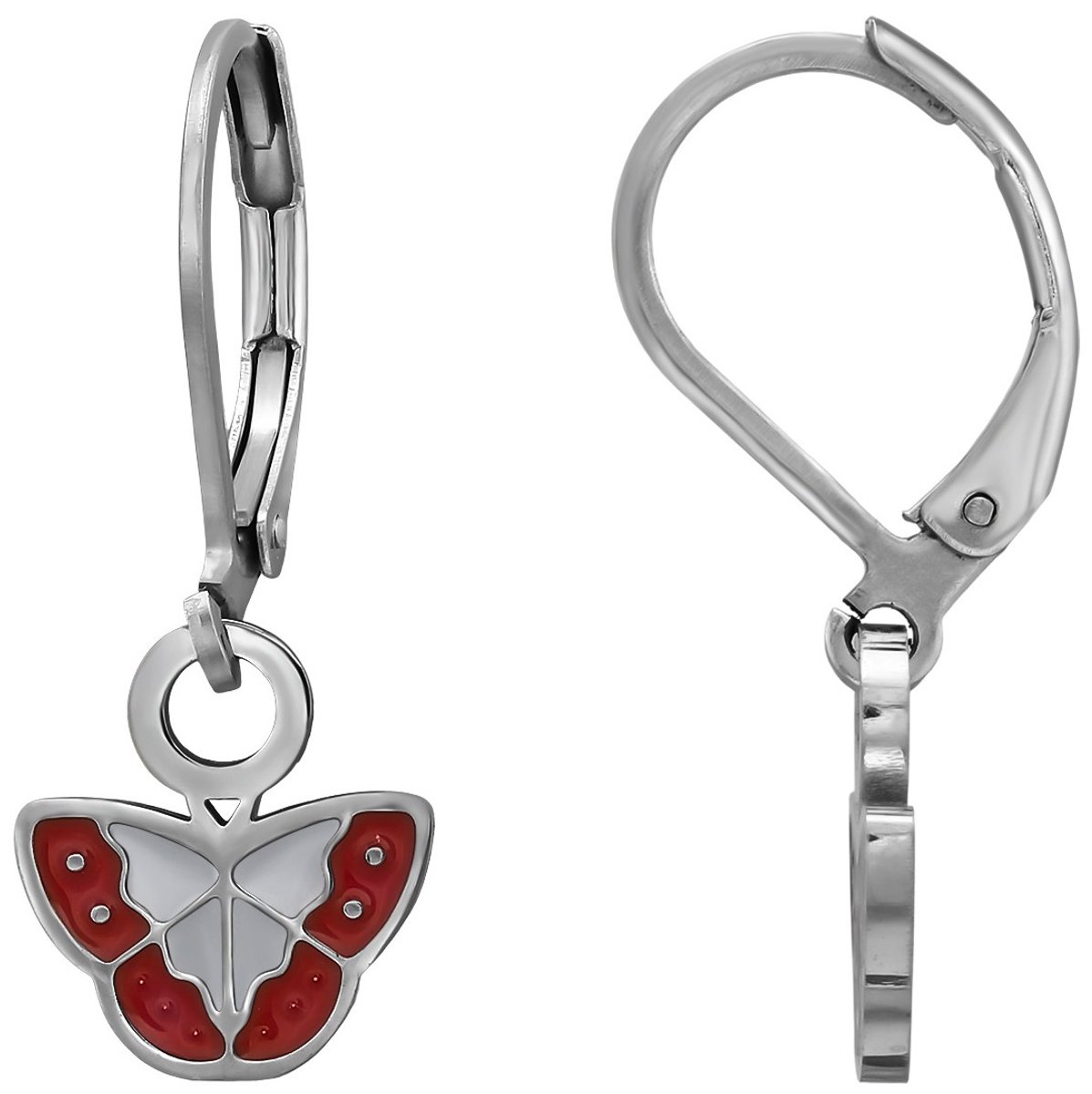 Joy|S - Vlinder bedel oorbellen - Brisure sluiting - Chirurgisch staal - rood grijs - ip/pvd - vlinders met leverback - kinderoorbellen