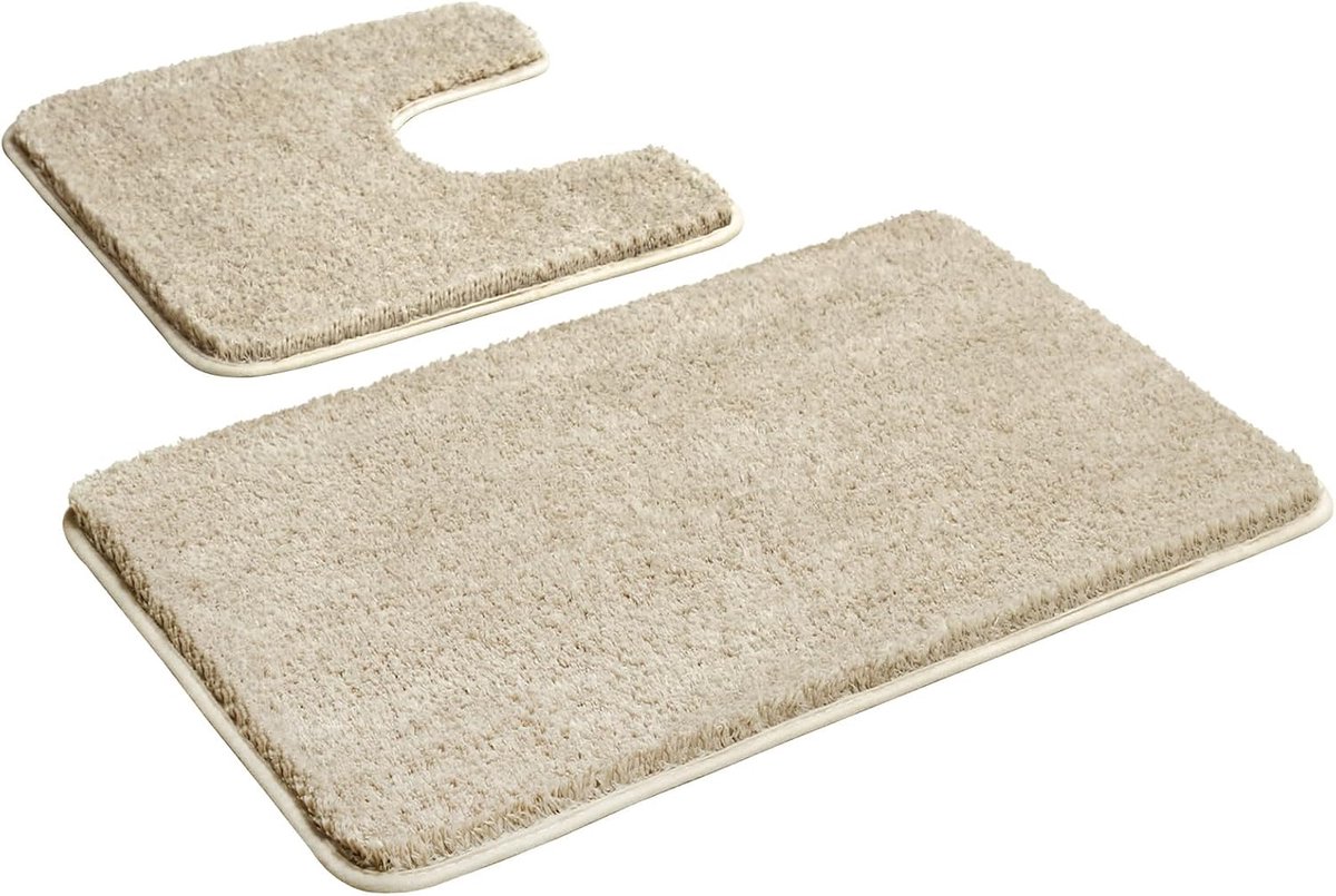 2-delig, antislip wasbare badmat, zachte microvezel badkamertapijt en toiletmat, 50 x 80 + 50 x 50 cm, beige