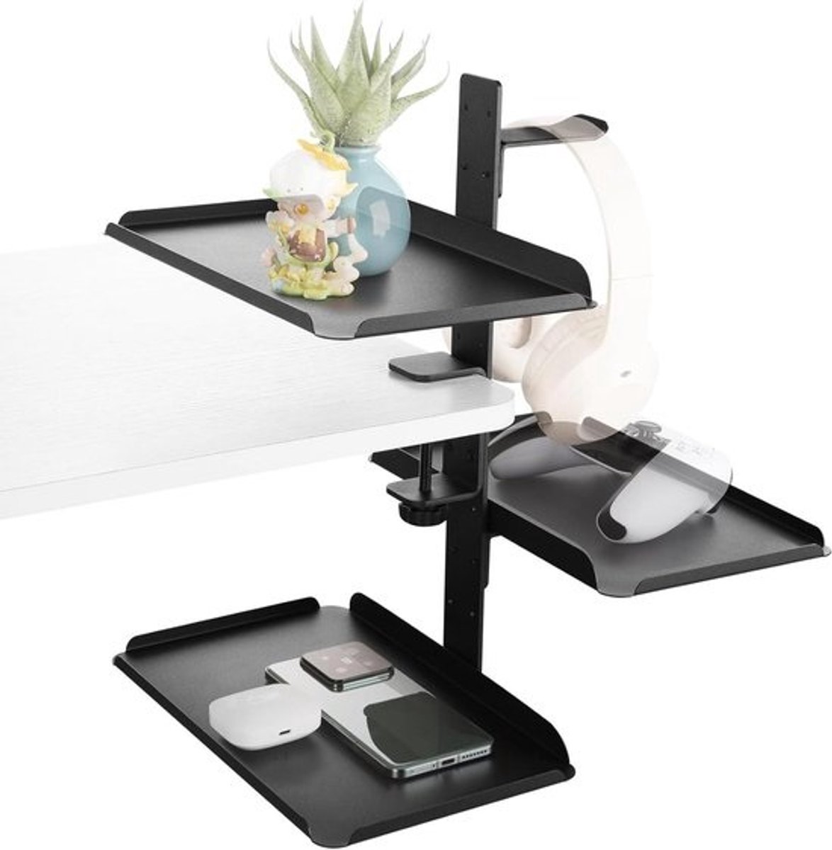 Bureau Organizer - Zijstandaard Klemplank - Bureau Opruimen - Geen Boren Installatie - Dikte 1-5.2 cm - Zwart