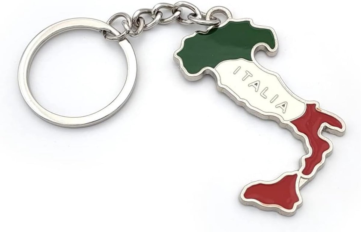 Sleutelhanger met dubbele ring, motief: Italiaanse nationale vlag, sleutelhanger, uniseks, cadeau-idee
