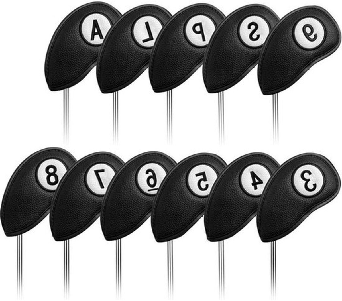 Golfhoofdhoezen - Golfclubhoezen - Golfclub Beschermen - Magnetische Sluiting - 11 stuks - Zwart