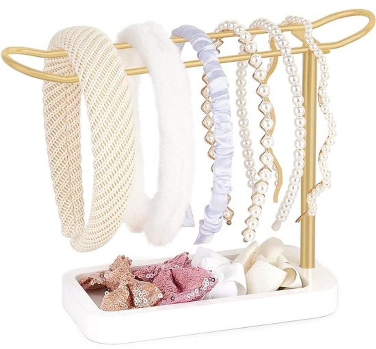 Haaraccessoires Houder - Haarband Organizer - Sieraden Opbergen - Metalen Staaf Houten Basis - 1 Stuks - Standaard