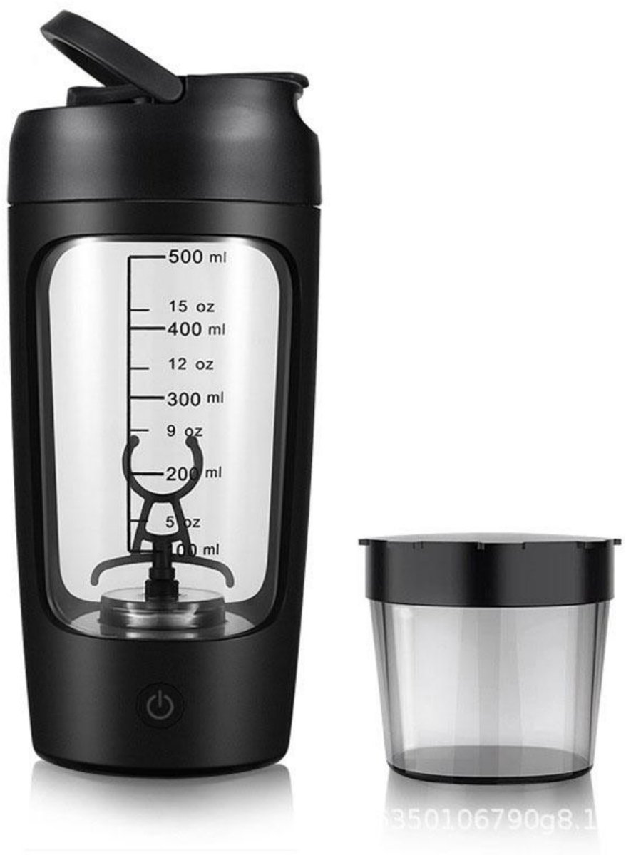 SSTRWGOOD Elektrische eiwitshaker - 650 ml - Met opbergvak voor poeder - Oplaadbaar via USB - BPA-vrij - Lekvrij ontwerp - Eenvoudig te reinigen - Ideaal geschikt voor het mengen van eiwitpoeder, eiwitshakes en smoothies - Zwart
