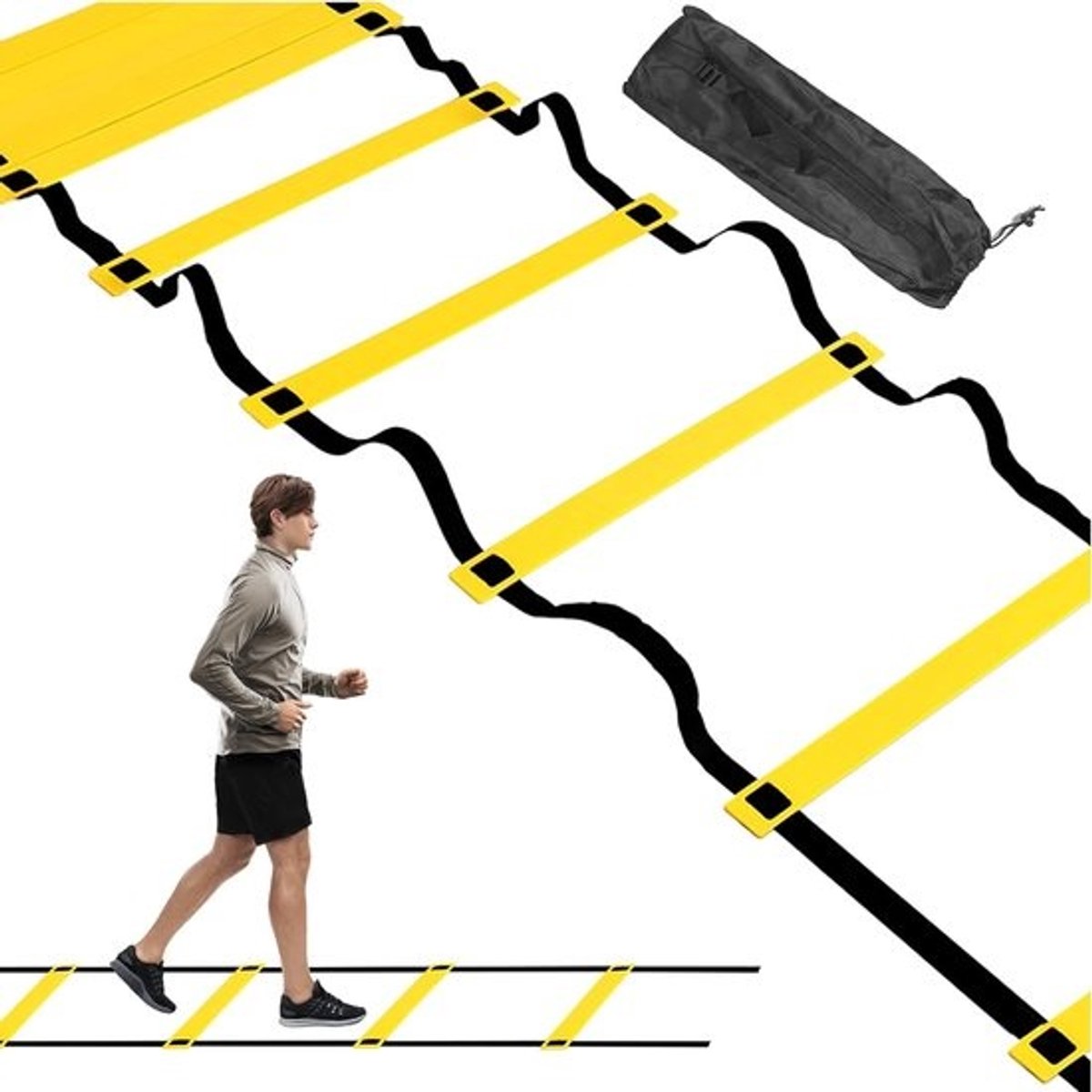 Trainingsladder - Snelheidsladder - Voetbaltraining - Duurzaam materiaal - 12 meter - Zwart