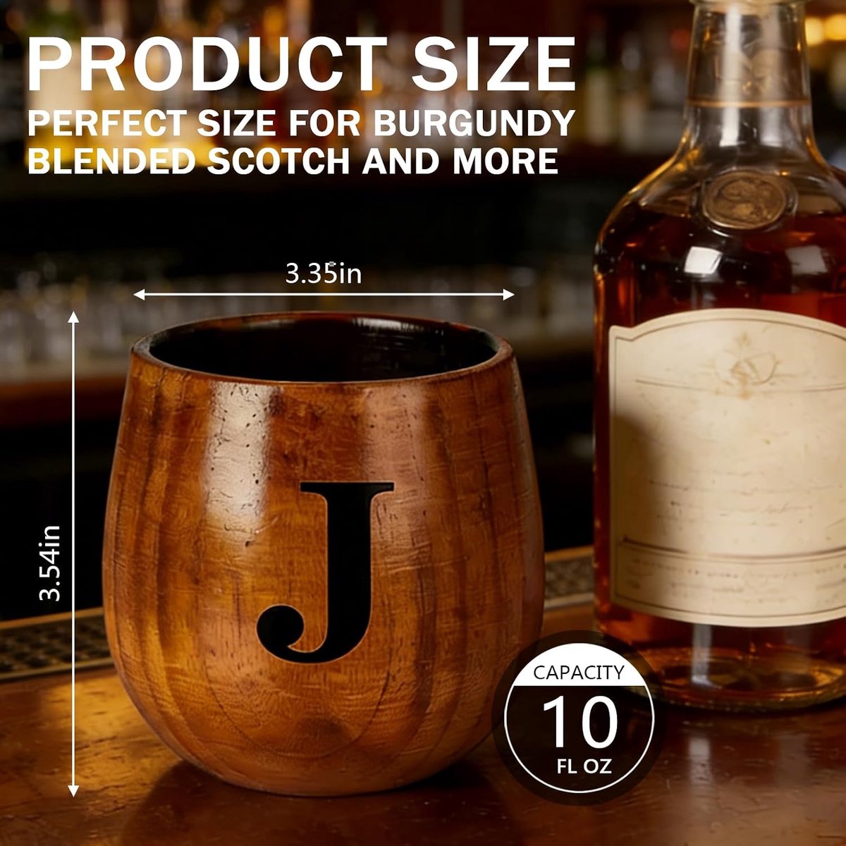 Set van verkoolde houten whiskyglazen, gepersonaliseerd bourbon drinkglas, geïsoleerde premium whiskybeker, perfecte cadeaus voor mannen, echtgenoot, vader, broer, whiskyliefhebbers, verjaardag (J,300