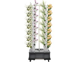 56 pods hydrocultuur aanbouwsysteem, verticale hydrocultuur toren met 4 wielen (2 met remmen), aardloze teelt tuin, hydrocultuur toren met 30 liter watertank, geschikt voor binnen en buiten, grijs
