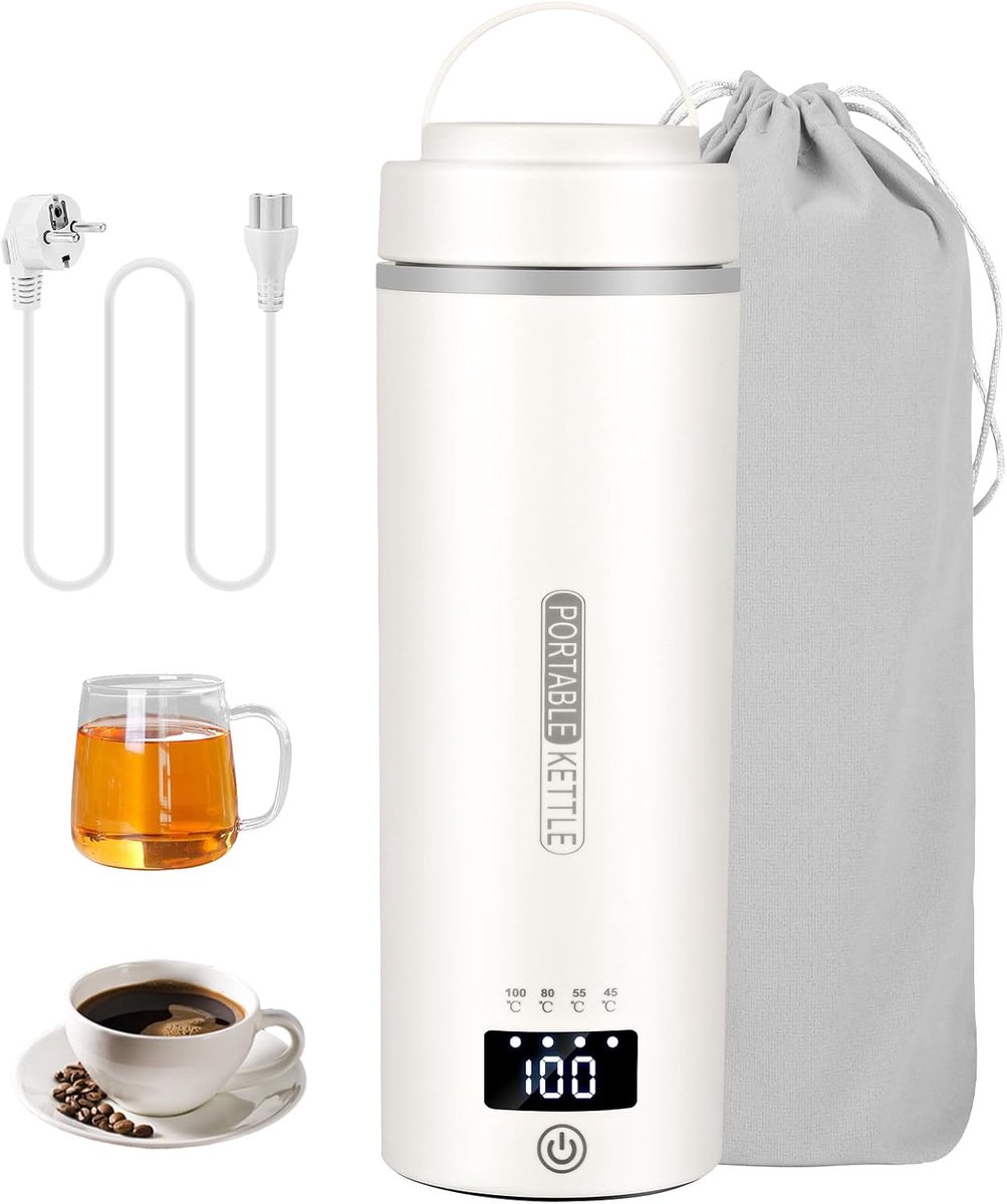 500 ml, mini draagbare waterkoker, waterkoker roestvrij staal 316 met 4 temperatuurregelaars en warmhoudfunctie, voor thee, koffie, babymelk