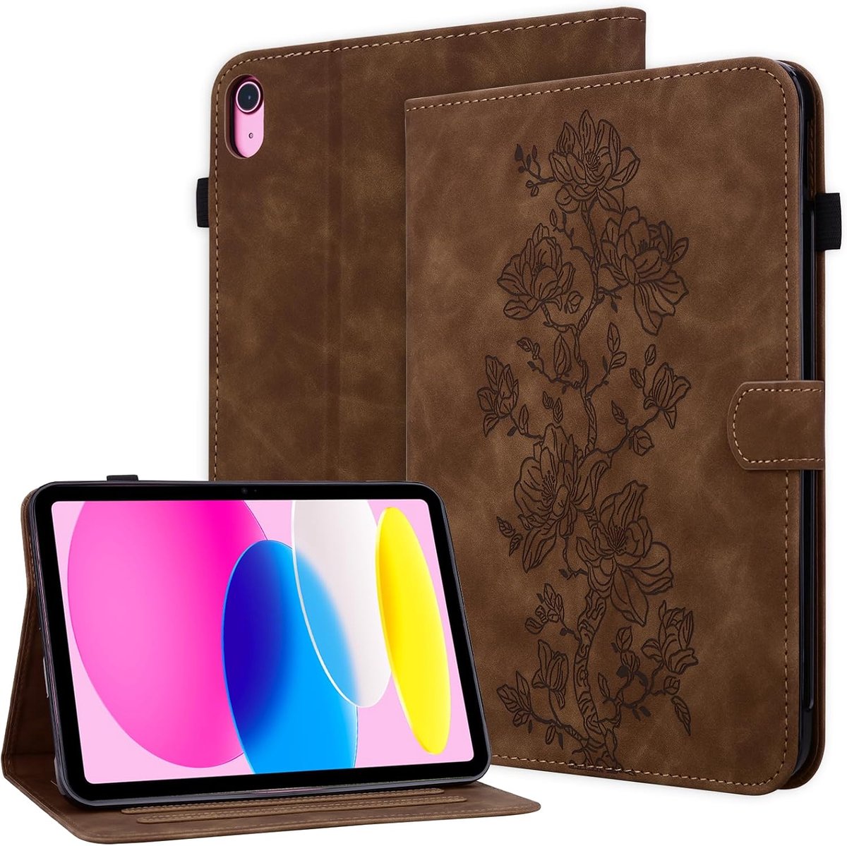 Beschermhoes voor iPad (A16) 11e generatie 2025 11 inch / iPad 10e generatie 2022 10,9 inch, PU-lederen hoes met meerdere hoeken met klep & standaard, beschermhoes met magneetsluiting - Bruin
