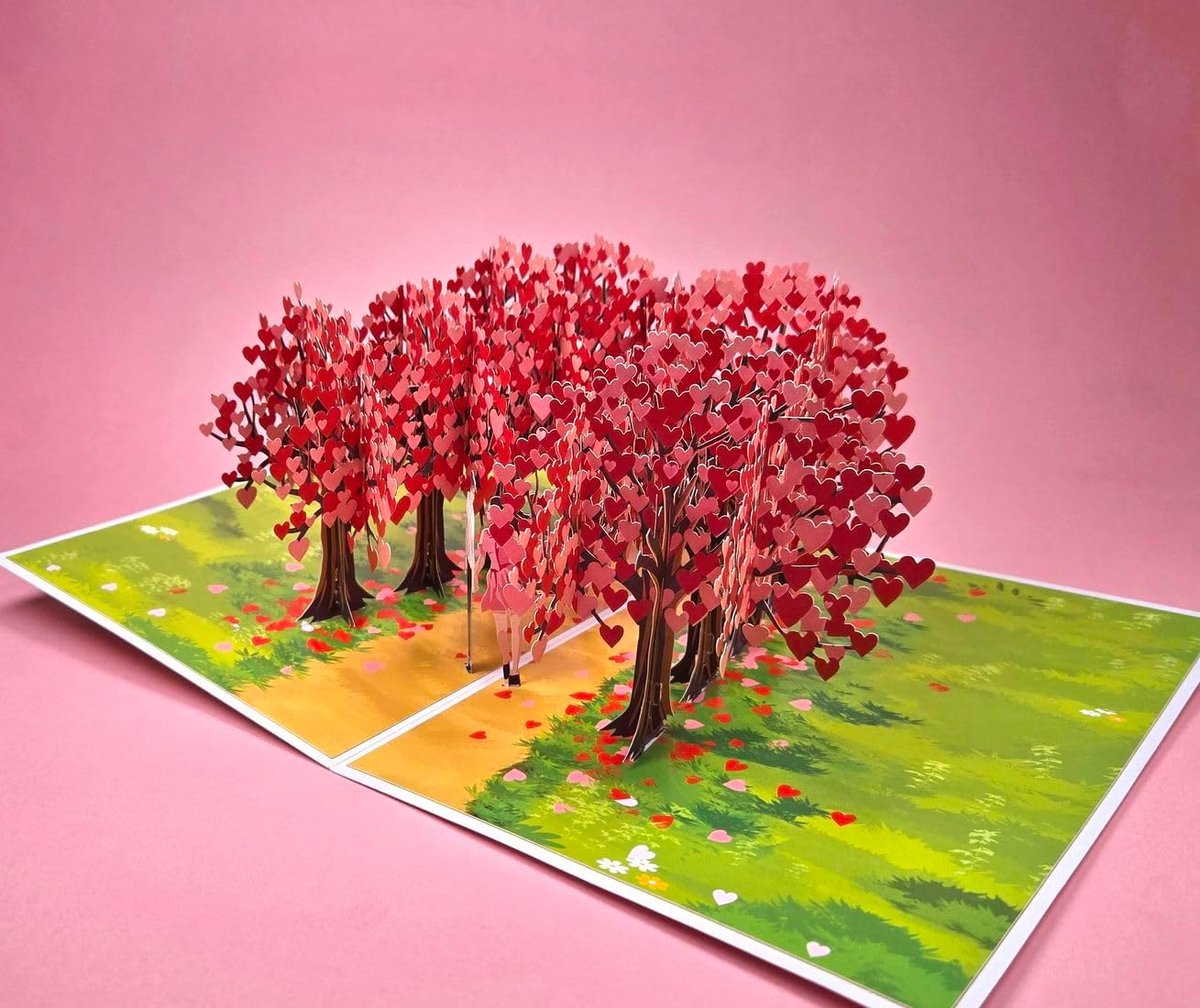 verjaardagskaart, 3D liefdesboom bruiloftskaart huwelijkscadeau, pop-up kaart bruiloft verlovingscadeau, kaart voor bruiloft jubileum Valentijnsdag met envelop