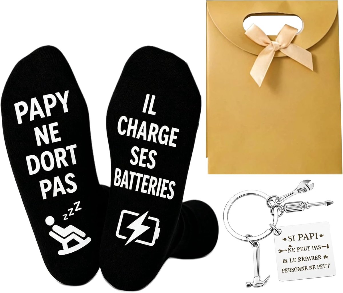 Papy humoristische sokken met geschenkdoos en sleutelhanger