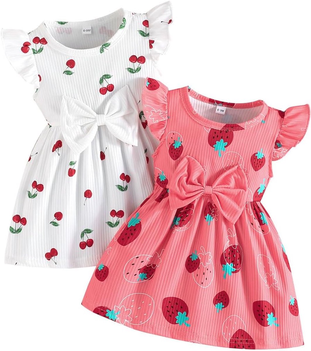 Meisjesjurk met vlinderpatroon, strik, ruches, mouwloos, schattige gestippelde jurk voor meisjes, zomerkleding