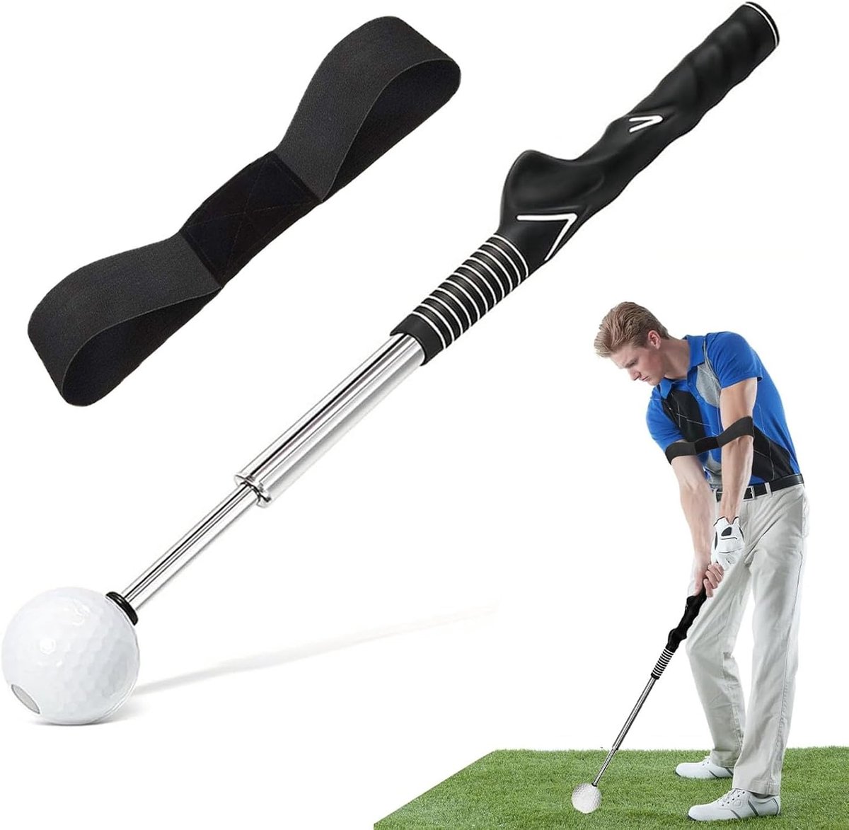 golftrainingshulpmiddelen met golfswing-armband, telescopisch golfswingtrainingshulpmiddel, golftrainingshulpmiddel, golfgreeptrainingshulpmiddel voor opwarmoefeningen