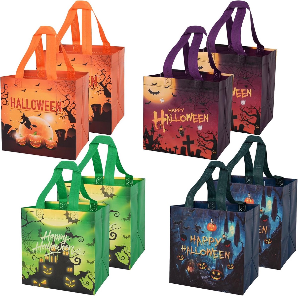 8 stuks Halloween-tassen Trick or Treat-tassen Halloween-emmerfeestcadeau-tas voor kinderen Snoepgoed Snoepgoed Trick or Treat 21x20x15cm