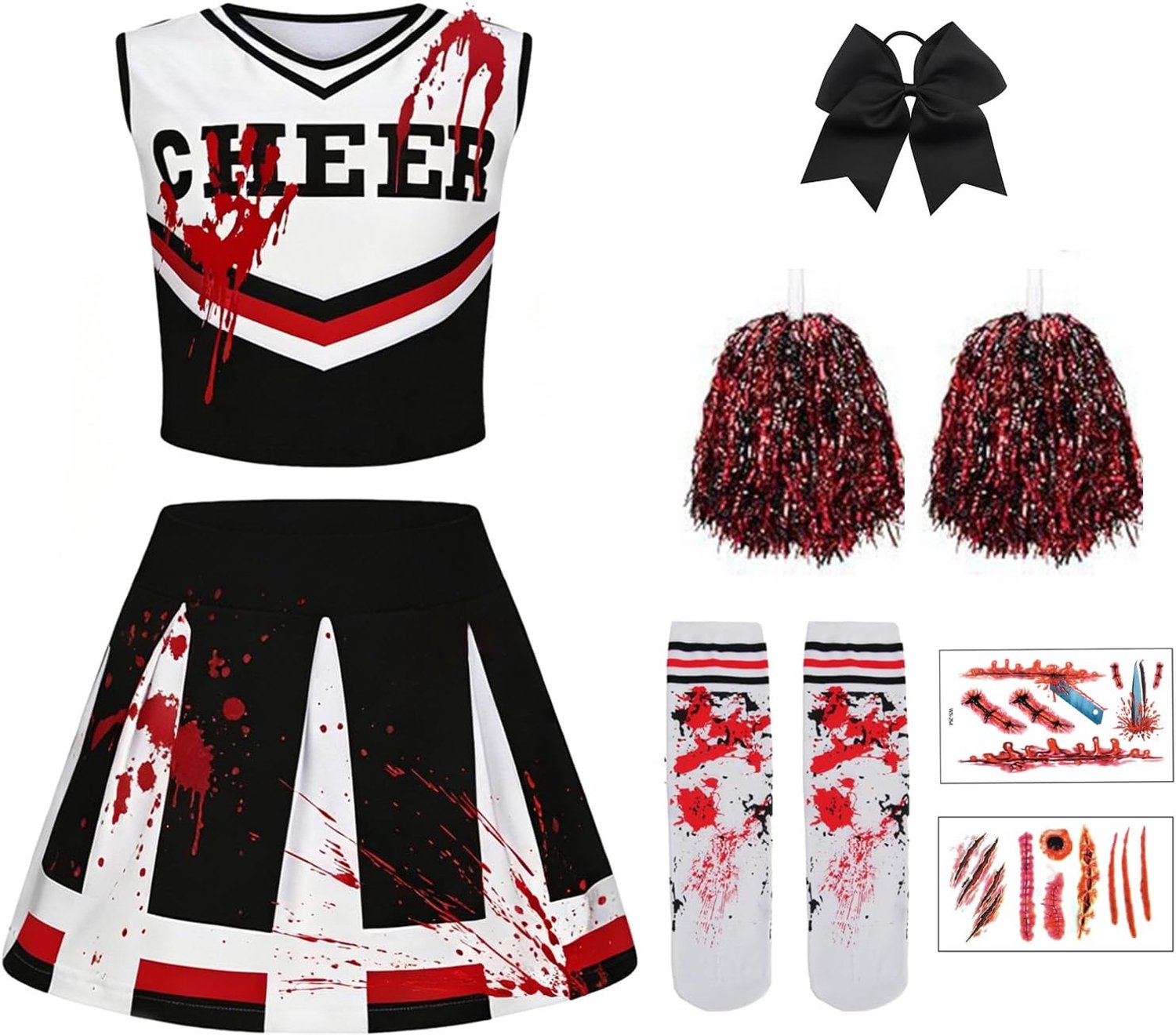 Kostuum Zombie Cheerleader Kostuum Halloween Cheerleading Uniform Jurk voor carnaval, Halloween, themafeest