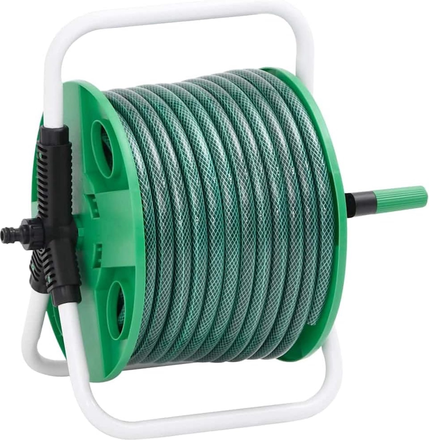 Slanghaspel met 20 m 1/2 inch tuinslang en 4-delige aansluitset voor irrigatie, slangwagen van verzinkt staal, groen