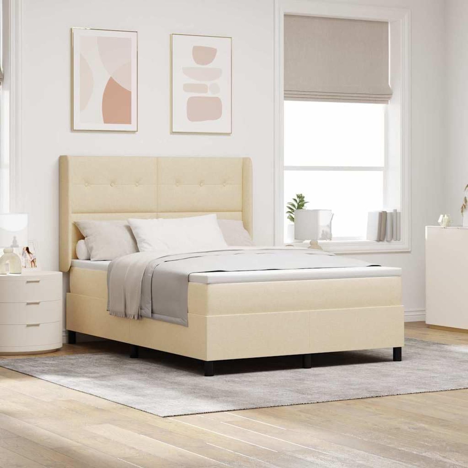 Stof met verstelbaar hoofdeinde Modern Boxspring 160x200 Crème