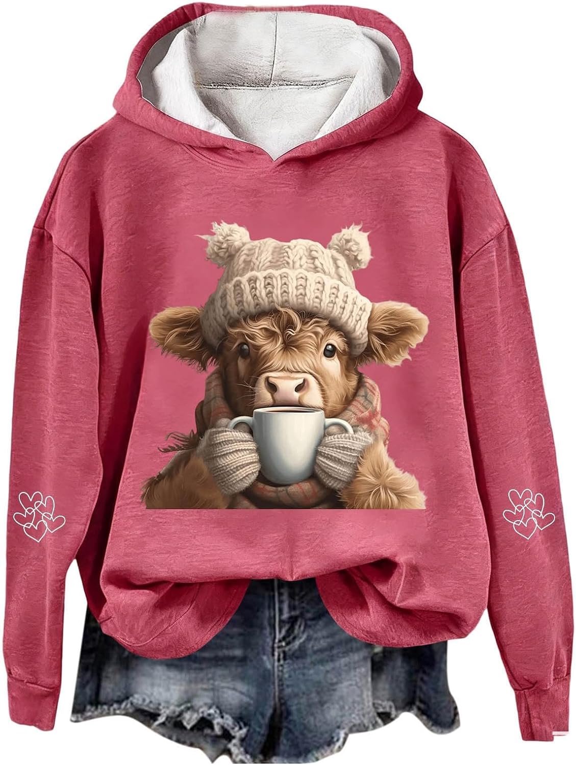 Hoodie met koeienprint, feestelijke westerse stijl en grafische stijl, voor een comfortabel fleece sweatshirt, vakantiestijl