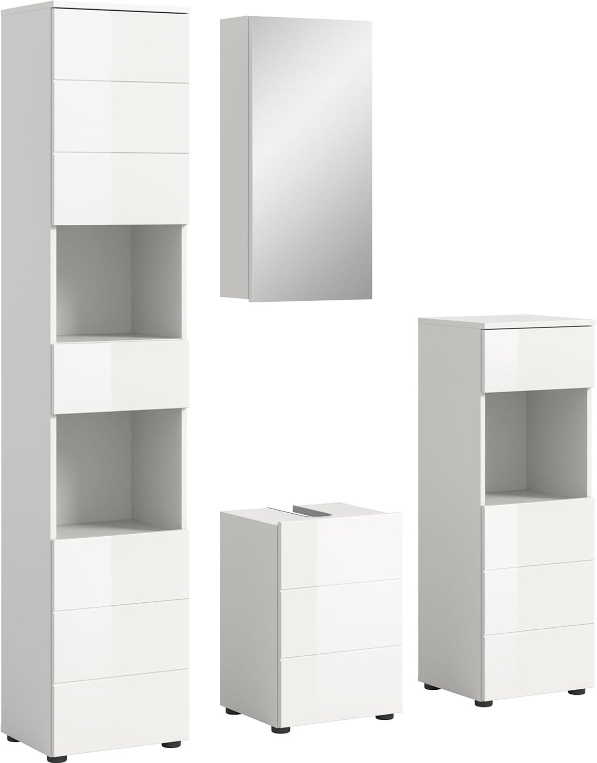 Vira X2LA9B04 badkamercombinatie badmeubel badset in wit hoogglans dieptrekken, ca. 144x190x34 cm